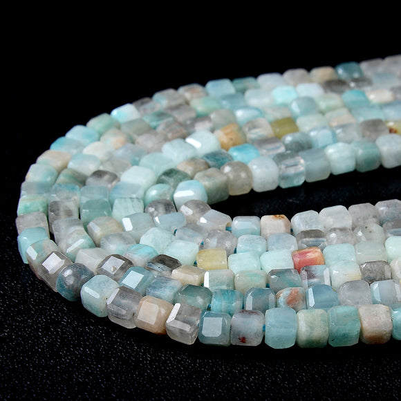 4MM Natural Amazonite Gemstone Grade A Micro Faceted Diamond Cut Cube Loose Beads (P41)