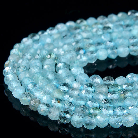 3-4MM Natural Aqua Apatite Gemstone Grade AAA Micro Faceted Round Loose Beads 15 inch Full Strand (80016213-P49)