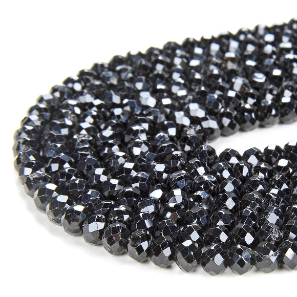 Natural Black Spinel Gemstone Grade A Micro Faceted Rondelle 5X4MM Beads (D72)