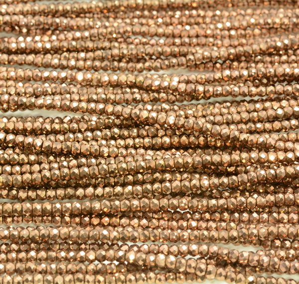 3x2mm Bronze Hematite Gemstone Micro Faceted Rondelle Loose Beads 15.5 inch Full Strand (80007527-A263)