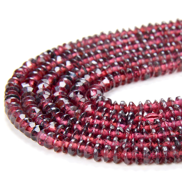 3X1MM Natural Red Garnet Gemstone Grade AAA Bicone Faceted Rondelle Saucer Loose Beads 15.5 inch Full Strand (80009475-P34)