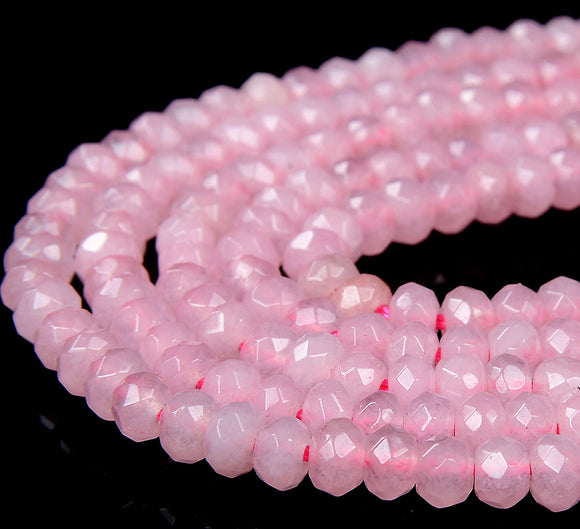 8X5MM Natural Madagascar Rose Quartz Gemstone Grade AAA Faceted Rondelle Loose Beads (D344)