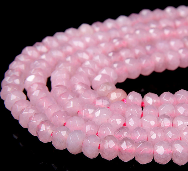 8X5MM Natural Madagascar Rose Quartz Gemstone Grade AAA Faceted Rondelle Loose Beads (D344)