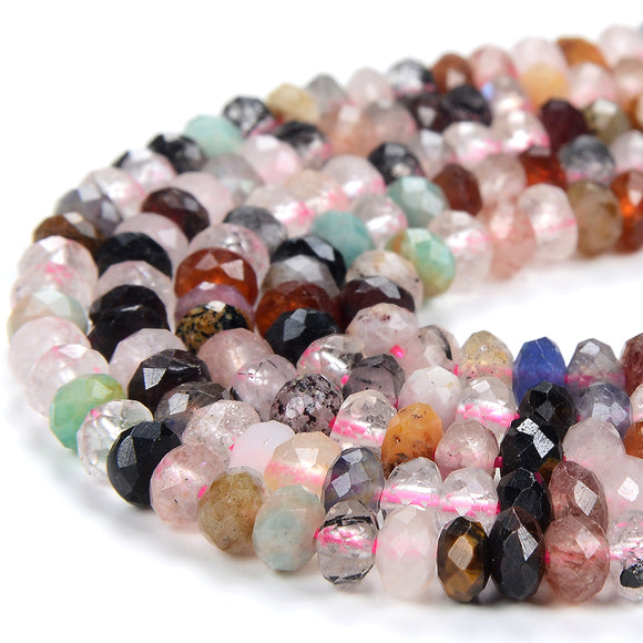 4X2MM Natural Multi Color Mix Stones Gemstone Micro Faceted Rondelle Loose Beads (P75)