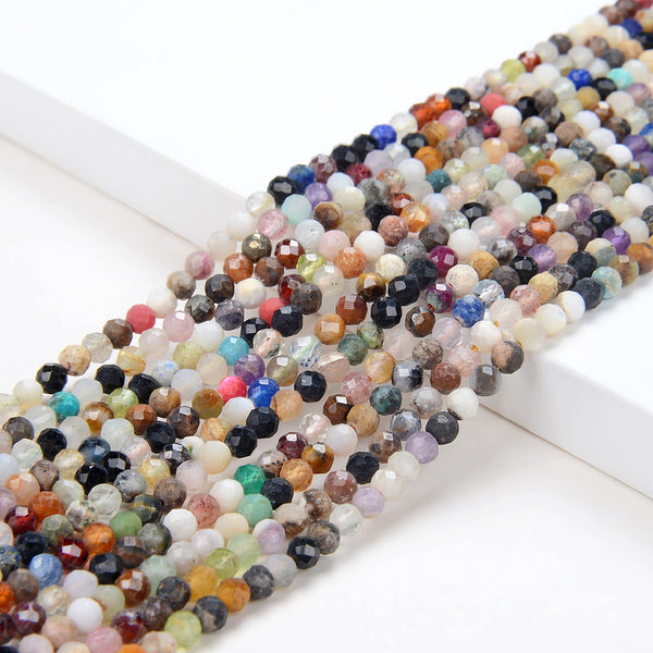 4MM Natural Multi Color Galaxy Mix Stones Gemstone Micro Faceted Round Loose Beads 15 inch Full Strand (80009402-P30)