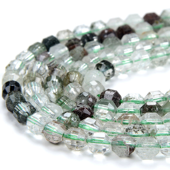 4MM Natural Green Phantom Quartz Gemstone Grade A Faceted Prism Double Point Cut Loose Beads (D341)