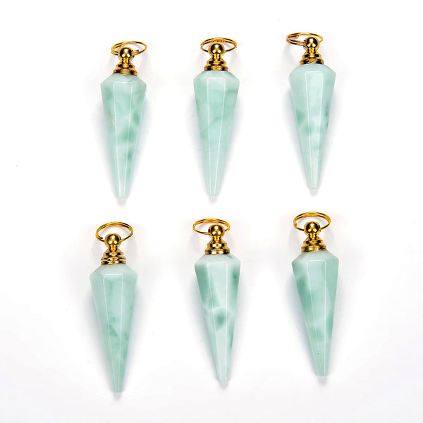 49X15MM Natural Green Moonstone Gemstone Perfume Bottle Pendant Hexagon Healing Point, Essential Oil Bottle Beads 1 Bead (80017272-P73)