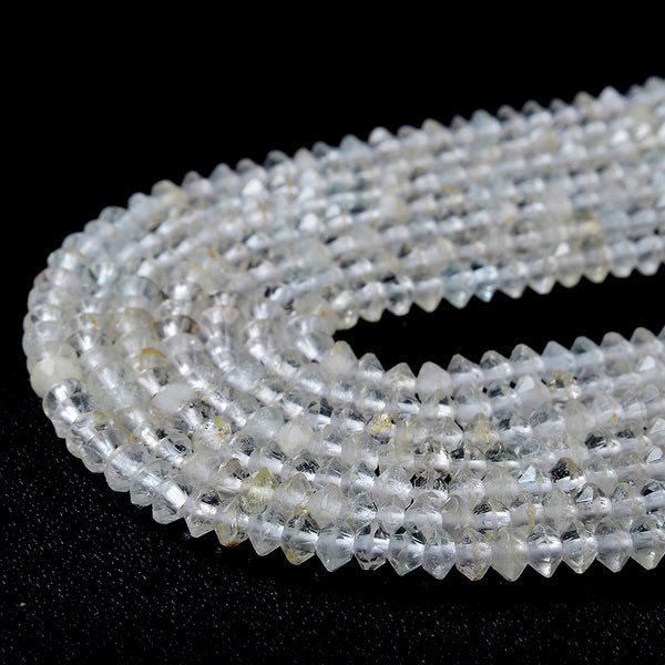 4X2MM Natural White Topaz Gemstone Grade AAA Bicone Faceted Rondelle Saucer Loose Beads 15.5 inch Full Strand (80009455-P34)