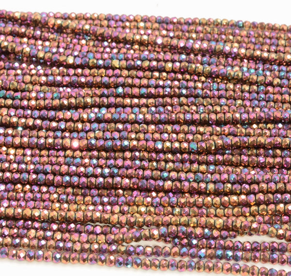 3x2mm Purple Gold Hematite Gemstone Micro Faceted Rondelle Loose Beads 15 inch Full Strand (80007525-A263)
