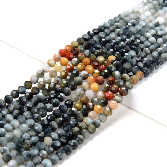 Natural Eagle Eye Multi Color Gemstone Grade AA Micro Faceted Round 2MM 4MM Loose Beads 15 inch Full Strand (P29)