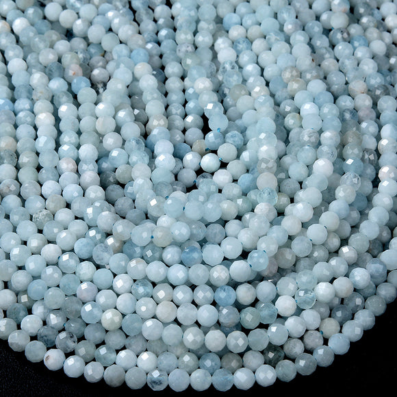 6MM Natural Aquamarine Gemstone Grade AA Micro Faceted Round Loose Beads (P48)