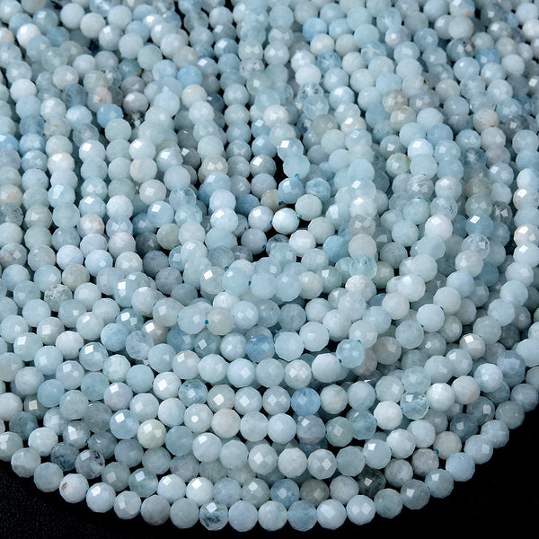 6MM Natural Aquamarine Gemstone Grade AA Micro Faceted Round Loose Beads (P48)