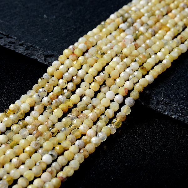 4MM Natural Yellow Opal Gemstone Grade A Micro Faceted Round Loose Beads 15 inch Full Strand (80009426-P32)