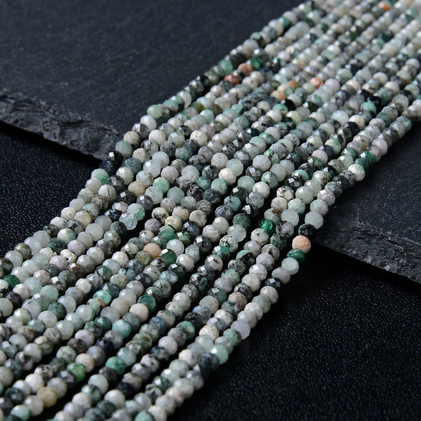 3X2MM Natural Emerald Gemstone Grade A Micro Faceted Rondelle Loose Beads (P35)