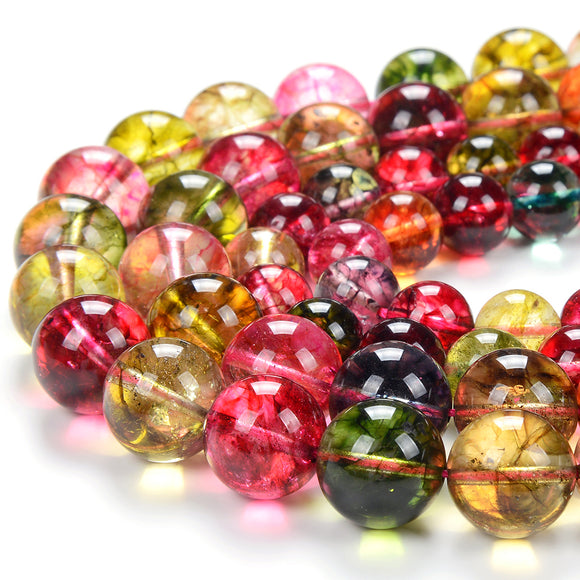 Rock Crystal Quartz Green Yellow Red Tourmaline Color Gemstone Grade AAA Round 12MM 16MM Loose Beads 7.5 inch Half Strand (D293)