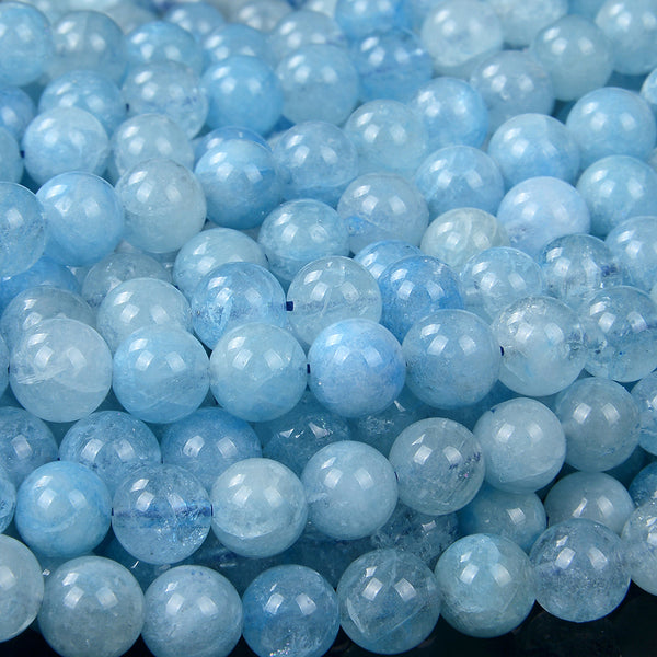Beryl Aquamarine Sky Blue Gemstone Grade AAA Round 7MM 8MM 9MM 10MM 11MM 12MM 13MM Loose Beads (D110)