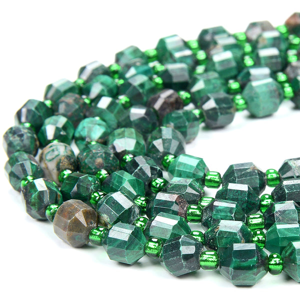 Natural Malachite Gemstone Faceted Prism Double Point Cut 5MM 6MM Loose Beads (D342)