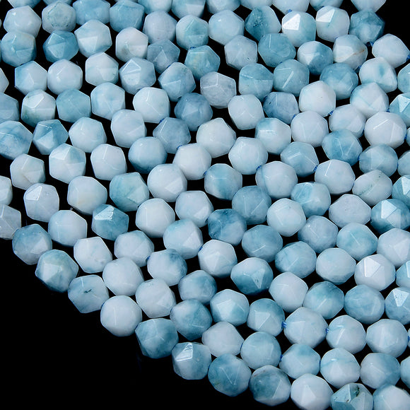 8MM Larimar Tone Jade Gemstone Grade AAA Star Cut Faceted Loose Beads (D212)