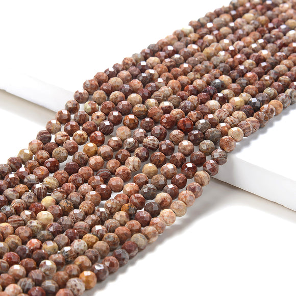 4MM Natural Brown Lace Jasper Gemstone Grade AA Micro Faceted Round Loose Beads 15 inch Full Strand (80016239-P51)