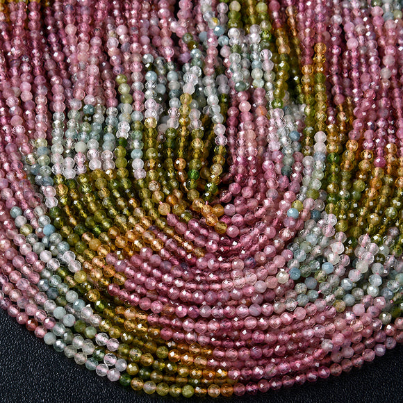 2MM Natural Multi Color Tourmaline Gemstone Grade AAA Micro Faceted Round Loose Beads 15.5 inch Full Strand (80009347-P26)