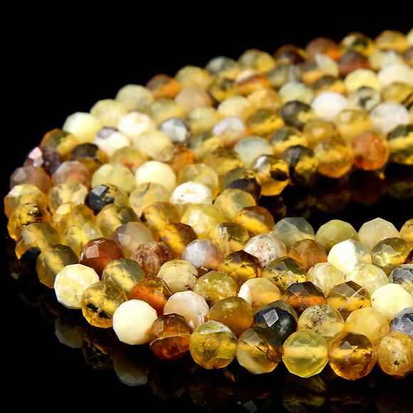 Natural Yellow Opal Gemstone Grade AA Micro Faceted Round 3MM 4MM Loose Beads (P66)