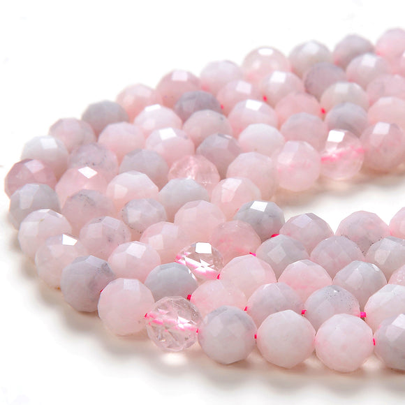 6MM Natural Madagascar Rose Quartz Gemstone Grade AA Micro Faceted Round Loose Beads 15 inch Full Strand (80016346-P58)