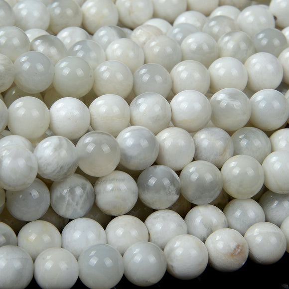 Silver White Moonstone Gemstone Grade AA Round 4MM 5MM 6MM 7MM 8MM 9MM 10MM Loose Beads (D91)