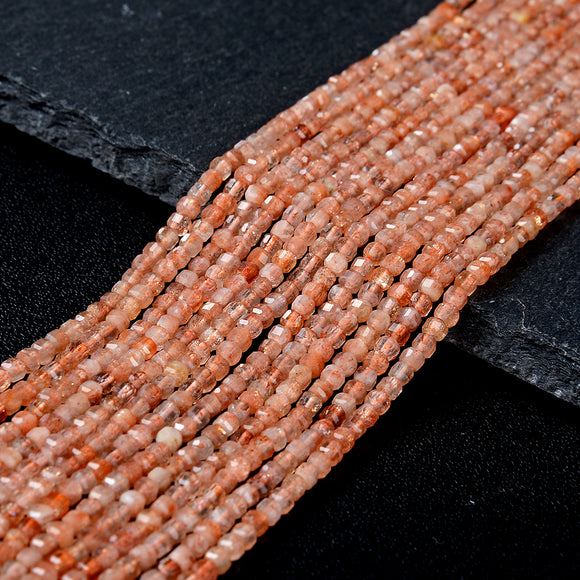 2MM Natural Sunstone Lepidocrocite Gemstone Grade AAA Micro Faceted Diamond Cut Cube Loose Beads (P42)