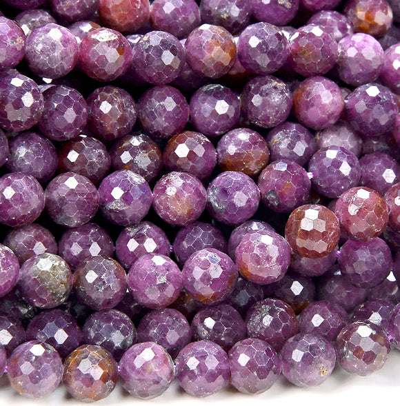 8MM Rare New! Natural Purple Red Ruby Gemstone Grade AA Micro Faceted Round Loose Beads (D224)