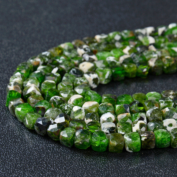 4MM Natural Green White Chrome Diopside Gemstone Micro Faceted Cube Loose Beads (P44)