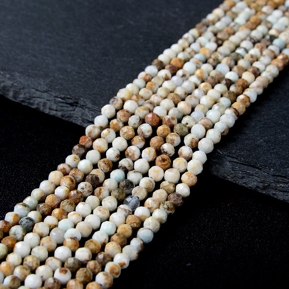 Natural Larimar White Brown Gemstone Micro Faceted Round 2MM 3MM 4MM Loose Beads 15.5 inch Full Strand (P28)