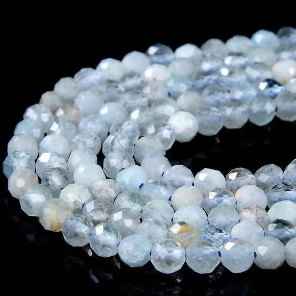 Natural Aquamarine Gemstone Grade A Micro Faceted Round 2MM 4MM Loose Beads 15 inch Full Strand (P52)