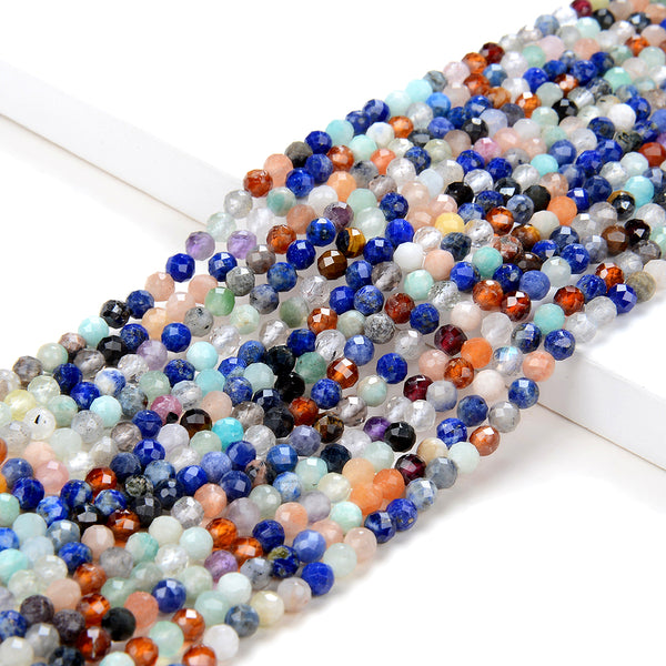 3-4MM Natural Multi Color Galaxy Mix Stones Gemstone Micro Faceted Round Loose Beads 15.5 inch Full Strand (80009399-P30)
