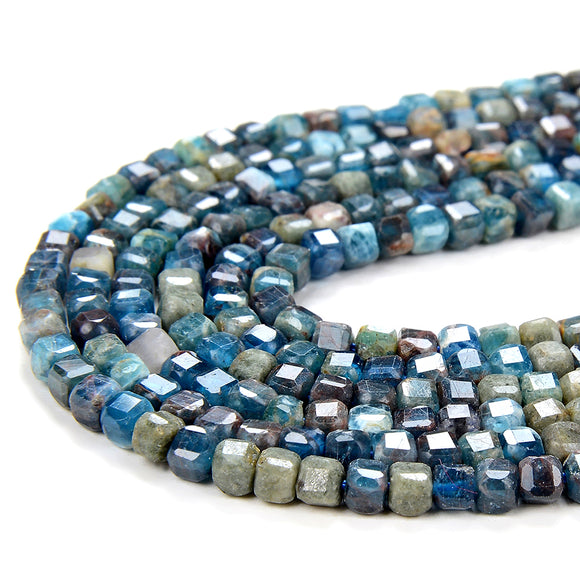 3MM Natural Apatite Gemstone Grade A Micro Faceted Diamond Cut Cube Loose Beads (P43)