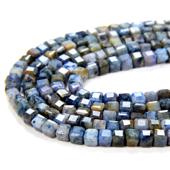 2MM Natural Dumortierite Gemstone Grade A Micro Faceted Diamond Cut Cube Loose Beads (P43)