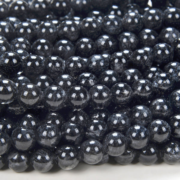 Natural Black Tourmaline Rutilated Quartz Gemstone Grade A Round 5MM 6MM 8MM Loose Beads (D164)