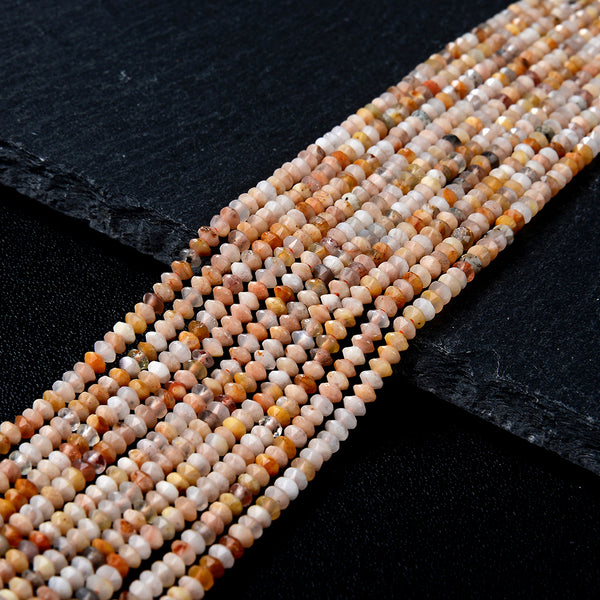 3X2MM Natural Sunstone Gemstone Grade A Bicone Faceted Rondelle Saucer Loose Beads 15 inch Full Strand (80015381-P46)