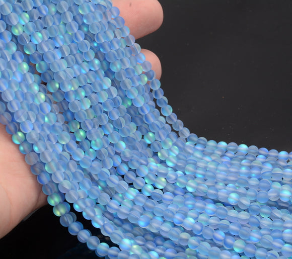 4MM Matte Aura Quartz Gemstone Blue Round 15 Inch Full Strand (80007263-A251)