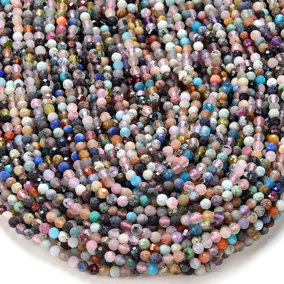 4MM Natural Multi Color Mix Stones Gemstone Grade Micro Faceted Round Loose Beads 15 inch Full Strand (80016320-P56)
