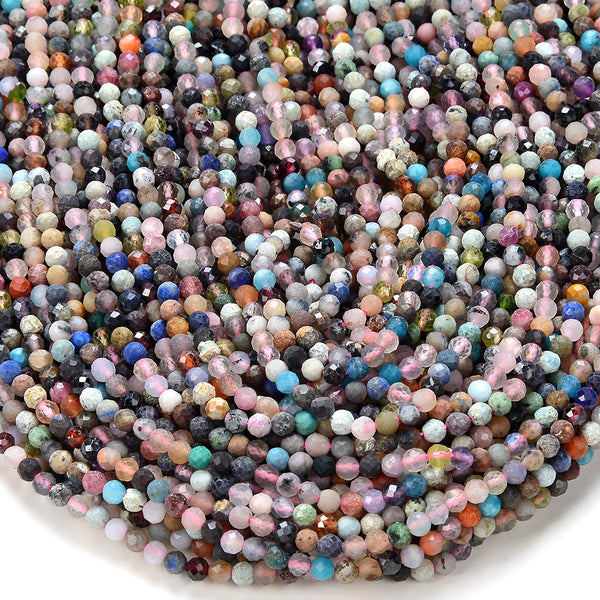 4MM Natural Multi Color Mix Stones Gemstone Grade Micro Faceted Round Loose Beads 15 inch Full Strand (80016320-P56)