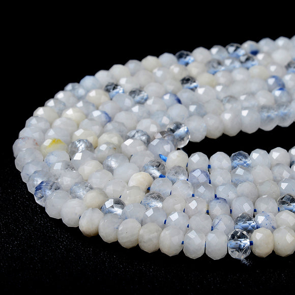 6X4MM Natural Dumortierite In Quartz Gemstone Grade A Micro Faceted Rondelle Loose Beads (P37)