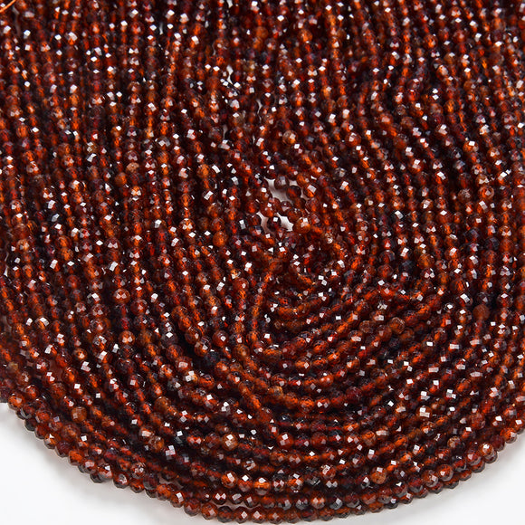 3MM Deep Color Natural Hessonite Garnet Gemstone Grade AAA Micro Faceted Round Loose Beads 15 inch Full Strand (80015958-P48)