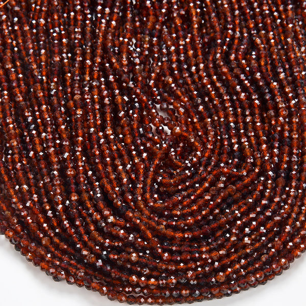 3MM Deep Color Natural Hessonite Garnet Gemstone Grade AAA Micro Faceted Round Loose Beads 15 inch Full Strand (80015958-P48)