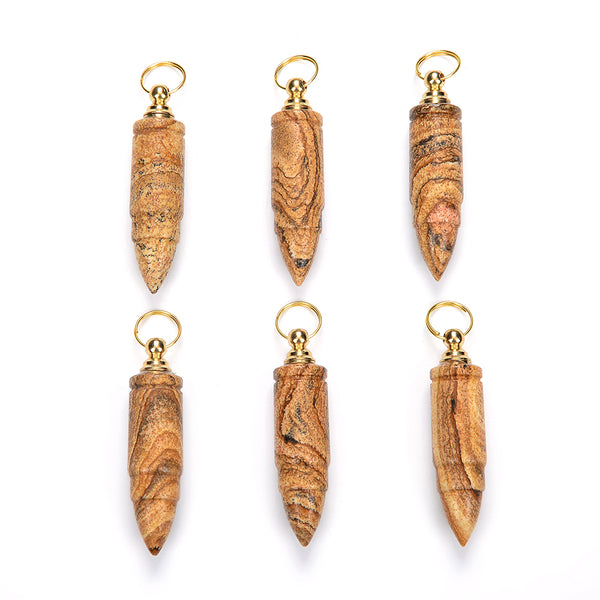 53X13MM Natural Picture Jasper Gemstone Perfume Bottle Pendant Bullet Point, Essential Oil Bottle Beads 1 Bead (80017261-P72)