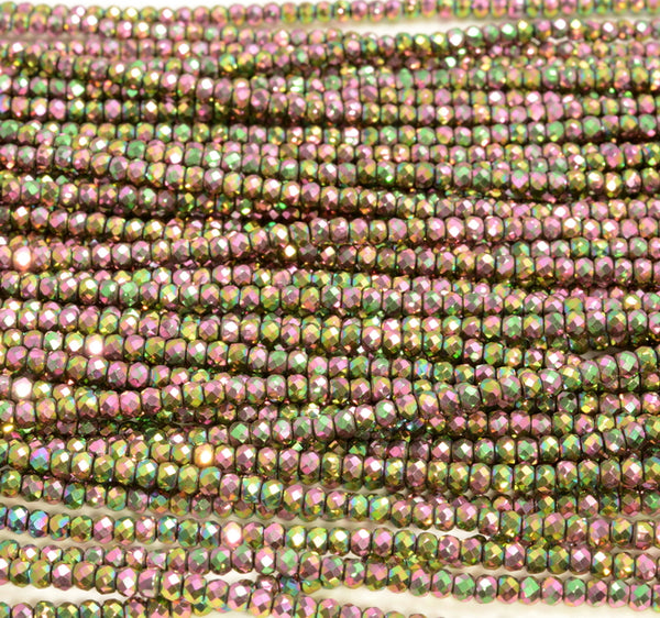 3x2mm Purple Green Hematite Gemstone Micro Faceted Rondelle Loose Beads 15.5 inch Full Strand (80007531-A263)