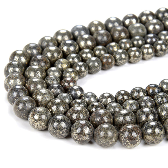 Rare Pyrite in Magnetite Gemstone Round 6MM 8MM Loose Beads (D170)