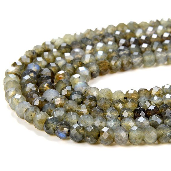 6X4MM Natural Labradorite Gemstone Grade A Micro Faceted Rondelle Loose Beads (P37)