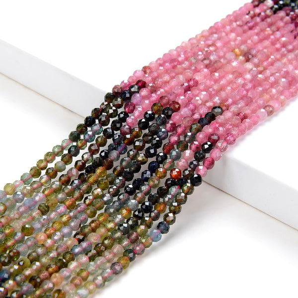 2MM Natural Multi Color Tourmaline Gemstone Grade AAA Micro Faceted Round Loose Beads 15 inch Full Strand (80009345-P26)