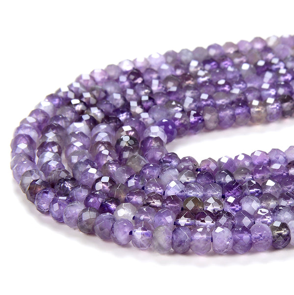 4X3MM Natural Amethyst Gemstone Grade A Micro Faceted Rondelle Loose Beads (P35)