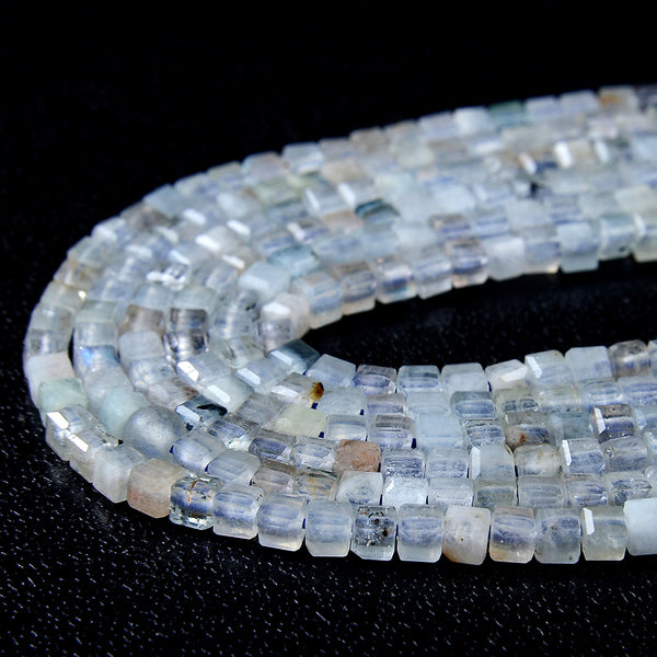 2MM Natural Aquamarine Gemstone Grade AA Micro Faceted Diamond Cut Cube Loose Beads (P42)